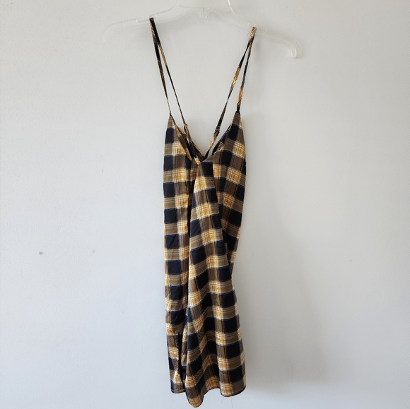 Urban Outfitters Lioness Sun City Plaid Sweetheart Neck Mini Dress Yellow Small - Picture 9 of 13